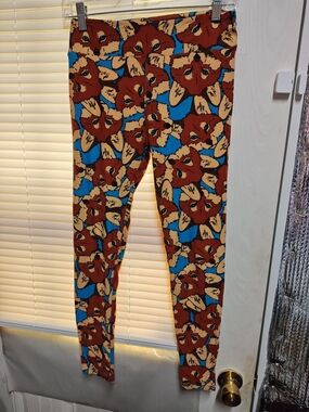 LuLaRoe Fox Print Leggings in Rust, Blue, Cream